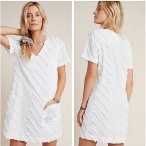 Anthropologie Porridge Marcelle White Chevron Pattern Dress Size Large